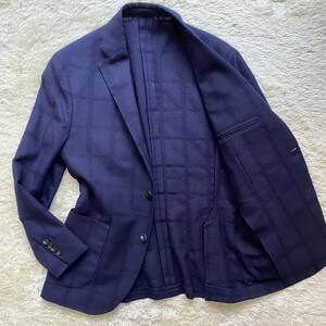 極美品 ラルディーニ 『圧巻の着こなし』 LARDINI テーラードジャケット 50 XL位 ネイビー ブルー チェック 極上ウール