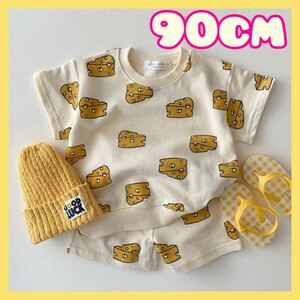 新品 未使用 子供服 上下セット セットアップ キッズ ベビー カラフル 白 ズボン 半袖 春夏 80 90 2点セット 男の子 女の子 チーズ POP