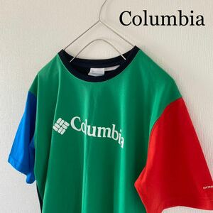 Columbiaコロンビアtシャツ半袖マルチカラーxlXLメンズトリコロール緑青
