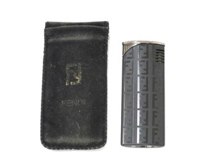 △A51213:FENDI フェンディ ガスライター ズッカ柄 ブラック 黒 ジャンク