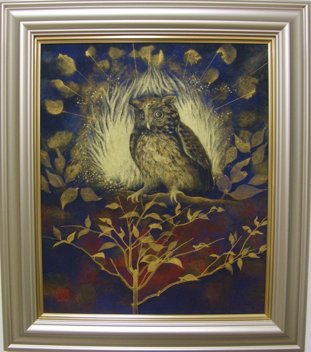 Questions welcome Mitsuo Kadoi Autumn Flame Owl Japanese Painting No. 8 Sogakai Ochanomizu Art Academy Agency for Cultural Affairs Overseas Students [Free Shipping], painting, Japanese painting, flowers and birds, birds and beasts