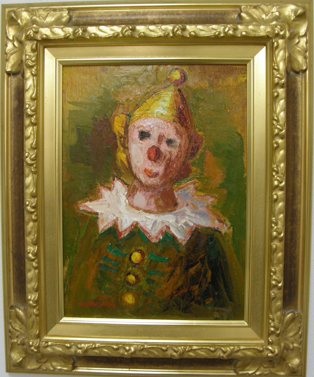 Questions welcome Yuiichi Sakamoto Clown Oil painting F4 Figure President of the New Kyoku Art Association Professor Emeritus of the National University of Thailand [Free Shipping], painting, oil painting, portrait