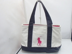#46262【中古品】Polo Ralph lauren ポロラルフローレン キャンバス 刺繍 トートバッグ ショルダーバッグ 肩掛け