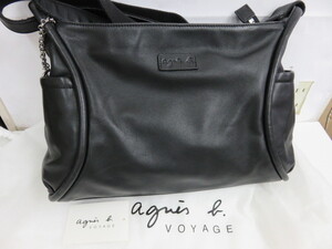 #46466 アニエスベー agnes b ショルダーバッグ - レザー 黒 バッグ 中古品 ハート形キーホルダー付き