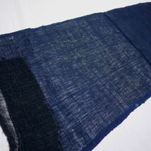 （04）本麻　アンティーク　蚊帳の解き　はぎれ　藍染め　古布　古道具　145㎝_画像4