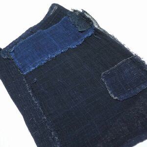 （01）本麻　アンティーク　蚊帳の解き　はぎれ　藍染め　古布　古道具　170㎝