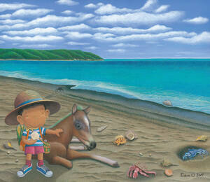 ⑨『SUNAHAM・砂浜』版画（ジークレー）キャンバス仕上　　北海道・日高・お馬さん
