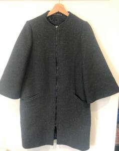 ♪M19　【ZARA】ザラ　ノーカラーコート　フェイクファー付　黒　S　165/84A