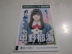 AKB48 翼はいらない劇場盤 中野郁海生写真 １スタ