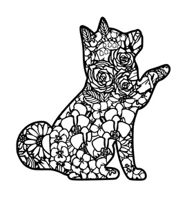 切り絵　寄せ花　戌・犬・いぬ