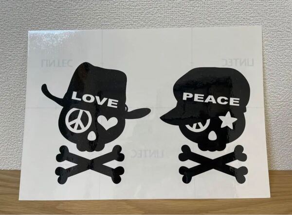 *スカル カッティング ステッカー* LOVE & PEACE ブラック