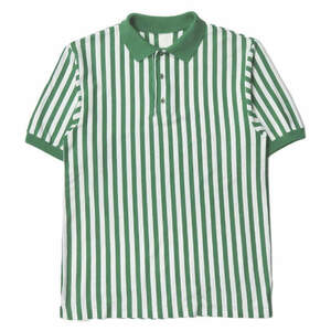 古着 ワイドストライプポロシャツ M程度 グリーン/ホワイト 半袖 トップス mc67181