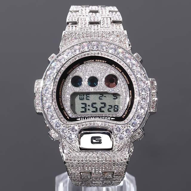 フルカスタム G-SHOCK DW5600 ホワイトゴールド CZダイヤ 腕時計(デジタル) 新しいコレクション