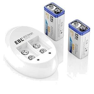 EBL 9V電池 充電式 ２本電池充電器セット ９V充電池 600mAh 006p エネループ カメラ/時計/ラジオ/おもちゃ/ギター/屋内煙探知機に対応