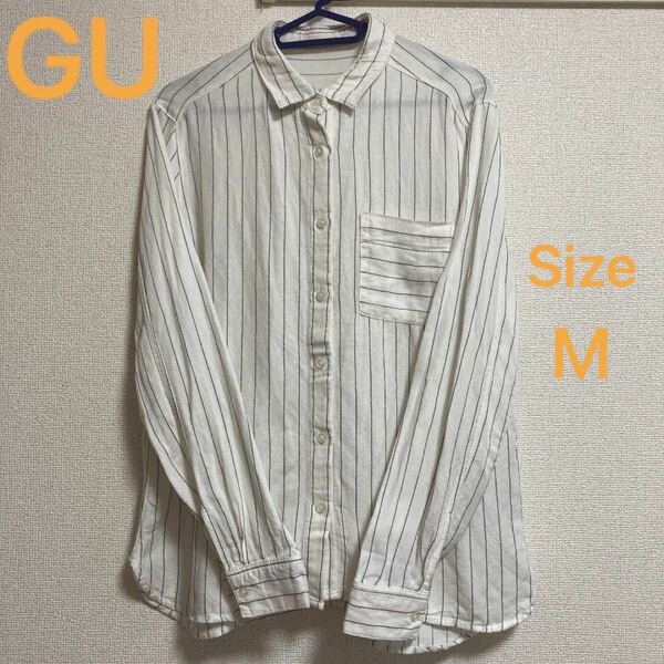 【お値下げ】おまけ付き　GU ストライプシャツ　ホワイト　Mサイズ