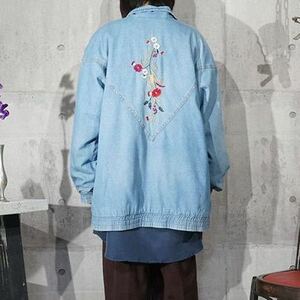 Flower Embroidery Vintage Denim Jacket フラワー デニム ジャケット Gジャン ブルゾン ビンテージ ヴィンテージ 花 刺繍 花柄 フラワー柄