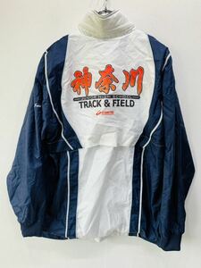  Yokohama city . Kanagawa junior high school Wind breaker outer garment L size white / white navy blue / navy school designation gym uniform motion G932