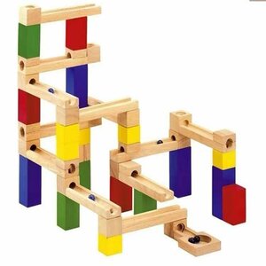 玉転がし ビーズコースター スロープ 木のおもちゃ 積み木 ブロック 知育玩具 立体パズル　集中力　着手力 54点セット