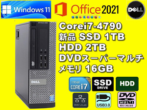  Win11Pro/ Office2021Pro/ Corei7-4790/ 新品SSD 1TB/ HDD 2TB/ DVDスーパーマルチ/ メモリ16GB/ メディア15/ 税無/ 即納