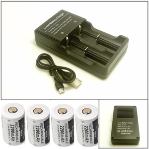 USBバッテリーチャージャー Li-ion 充電器 123a 16340 14500 18650 26650 + CR123a 16340 2200mAh 3.7V リチウムバッテリー 充電池４本
