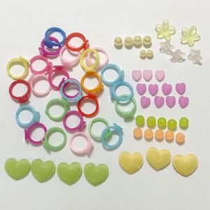 ハンドメイド素材セット【ビーズ、子供用リング】指輪 ビーズ ハート カラフル