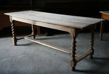 古い無垢材の木製スパイラル装飾脚のテーブル / 19世紀・北フランス / 古家具 古道具 古物 家具 机_画像1