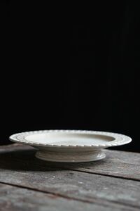 ファイアンスフィーヌ パニエレリーフコンポティエ プレート ケーキ皿 / 19世紀・フランス / アンティーク 古道具　B