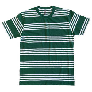 AS COLOUR　エーエスカラー ボーダーTシャツ B　エメラルドグリーン　XLサイズ　Classic QUAD Stripe Tee　　アズカラー 半袖 ストライプ