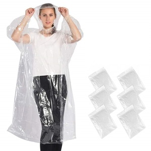 【6枚セット】使い捨てレインコート ロープ付け 透明な雨具 防災グッズ 軽量 スポッツ観戦 通勤 通学 緊急用 旅行用 男女兼用 Free Size
