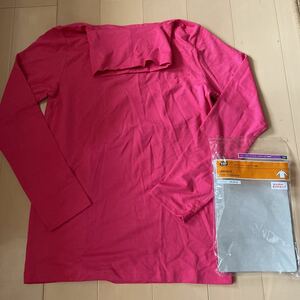  бесплатная доставка новый товар Uniqlo UNIQLO теплый эффект ta-toru шея футболка длинный рукав одноцветный 13 красный . розовый 150cm маленький рисунок . женщина тоже включая доставку 