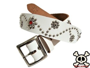  Tochigi leather flower type studs belt white red spo tsu made in Japan hand made 