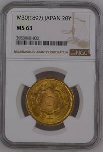 [ memory money ]1897 year ( Meiji 30 year ) Japan new 20 jpy Special year gold coin NGC MS63.. mirror Gold coin height judgment goods close price . -ply 16.67g, diameter 28.78mm T75