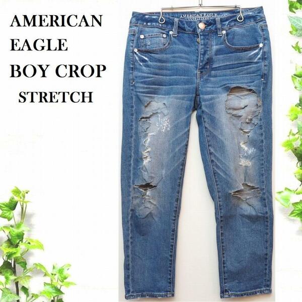 アメリカンイーグル BOY CROP ストレッチ ボーイフレンド ダメージデニム US6 American Eagle ジーンズ