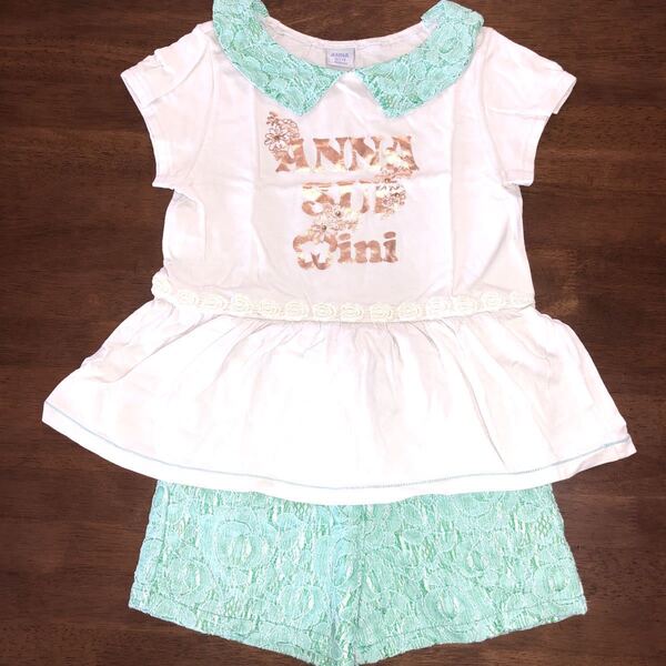 【ANNA SUI mini/アナスイミニ】 セットアップ 上下セット 2枚組 120㎝ 中古 アイボリー×モスグリーン