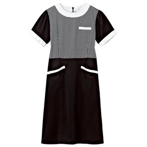 ★ アンフェミエ製 Lサイズ エステサロンビューティウェア 千鳥柄切替ストレッチ 半袖ワンピース ユニフォーム制服 ★
