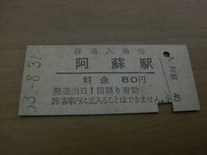 豊肥本線　阿蘇駅　普通入場券　80円　昭和53年8月31日