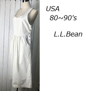 USA古着 80s～90s L.L.Bean コットンジャンパースカート ワンピース フレア 4 M程度 ヴィンテージ ロング丈 L.L.ビーン 春夏 Aライン ★154