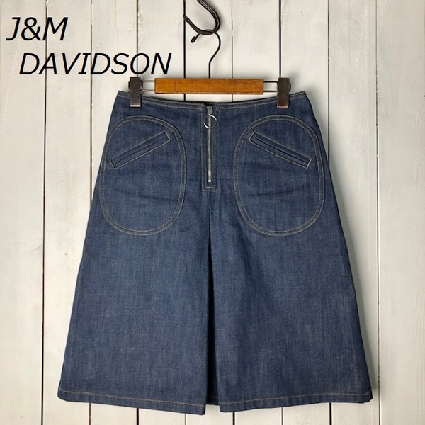 美品 J&M DAVIDSON J&Mディヴィッドソン 膝丈 デザインデニムスカート 10 濃紺 リジッドデニム ミニスカート　イギリス 日本製 ●217