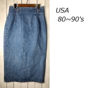 USA б/у одежда 80s~90s Denim длинная юбка 12 Old Vintage America б/у одежда голубой Denim *215