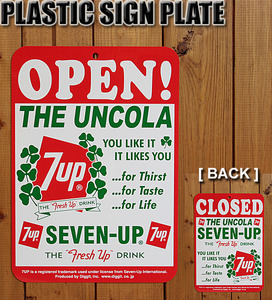 サインプレート セブンアップ 看板 7up OPEN CLOSED オープン クローズ 両面プリント クローバー 縦型/1842 店舗オフィス 西海岸インテリア