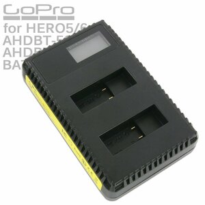 GoPro HERO5 HERO6用 USB デュアルチャージャー バッテリー充電器 互換 AHDBT-501 AHDBT-601 充電池 ディスプレイ内蔵