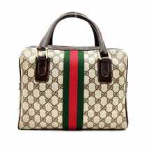 1円~【王道の極み】GUCCI グッチ OLDGUCCI オールドグッチ ハンドバッグ ミニボストンバッグ PVC レザー シェリーライン GG柄　ブラウン_画像2