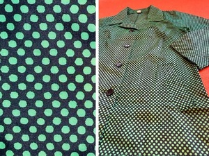! Showa Retro б/у одежда Vintage pop полька-дот плащ зеленый!