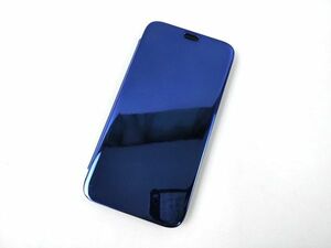 iPhone 12/12 pro用 鏡面 手帳型ミラーフリップケース カバー 半透明 ブルー