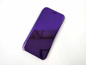 iPhone7/8 鏡面 手帳型ミラーフリップケース カバー 半透明 ネイビー