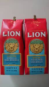 ライオンコーヒー☆粉 バニラマカダミア 10oz(283g)・トーステッドココナッツ 7oz(198g) 2袋セット