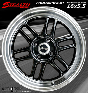 ■ ステルスレーシング COMMANDER-01 ■ 精悍ブラック色　軽四用新品ホイール　KENDA KR20　165/50R16 タイヤ付4本セット