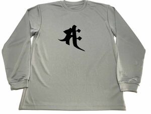 グレー　サク 梵字 切り絵 ドライ Tシャツ 勢至菩薩 午年　ロングＴシャツ　ロンＴ　ロング　長袖