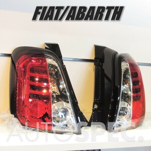 FIAT　ABARTH　500　LED　テールレンズ　テールランプ　前期　クリアレッド　ブラックフレーム　アバルト　フィアット