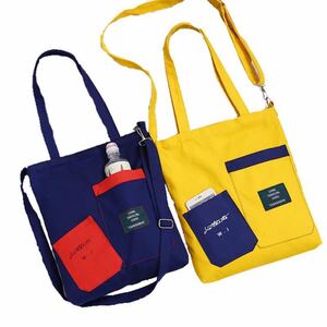 エコバッグ トートバッグ ポケット付き ショルダーバッグ 布帆 布 キャンパス